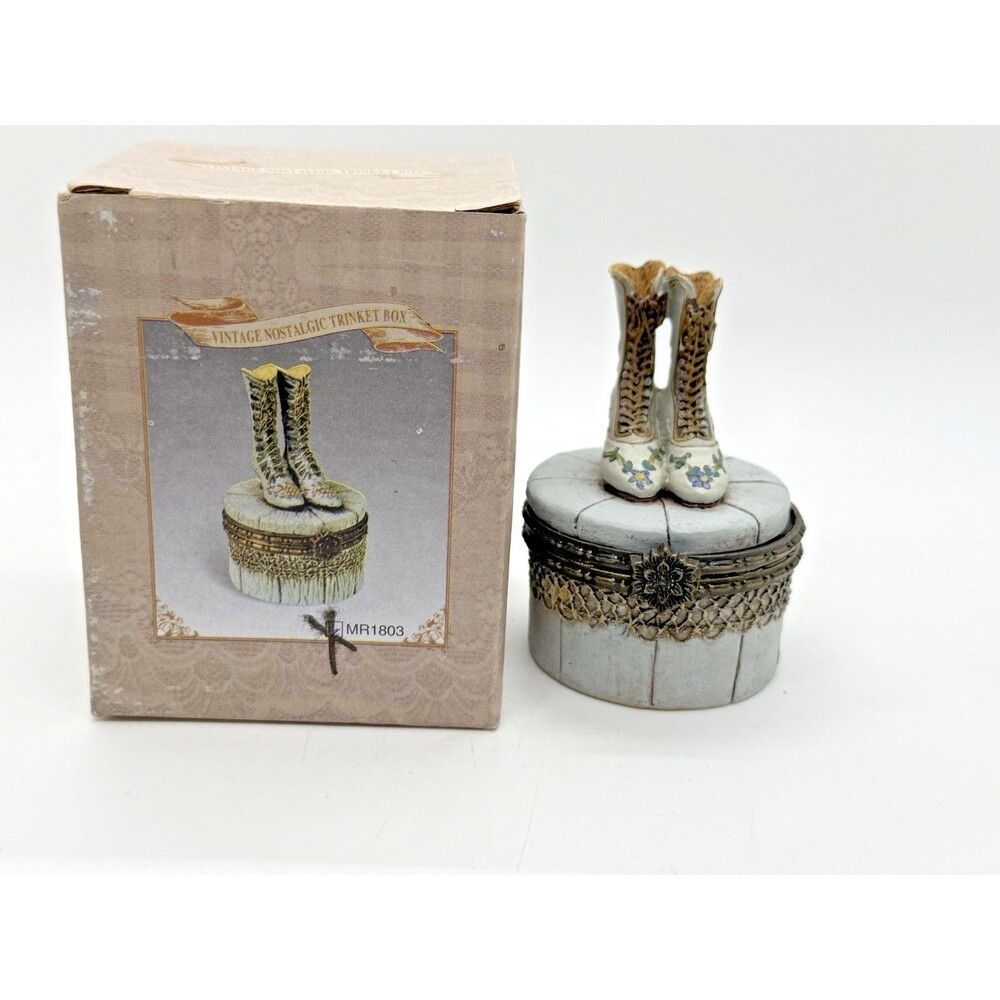 Heritage House Ceramic Trinket Box Boot Shoe Top Hinged Lid Small Jewelry Box